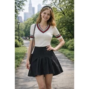 Pink tartan pleated front skirt black size 6 short academia preppy school girl